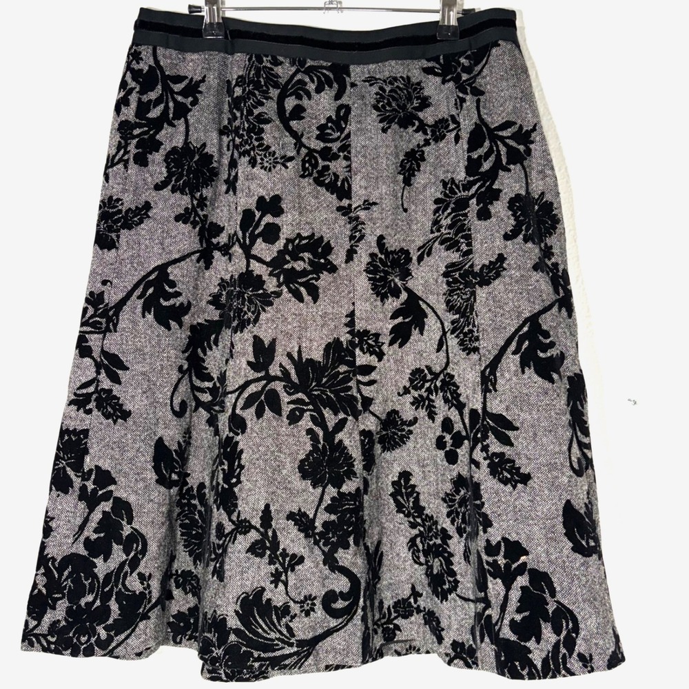 Ann Taylor 10 Black Floral Velvet Burnout Dark Fairy Whimsical A-Line Midi Skirt